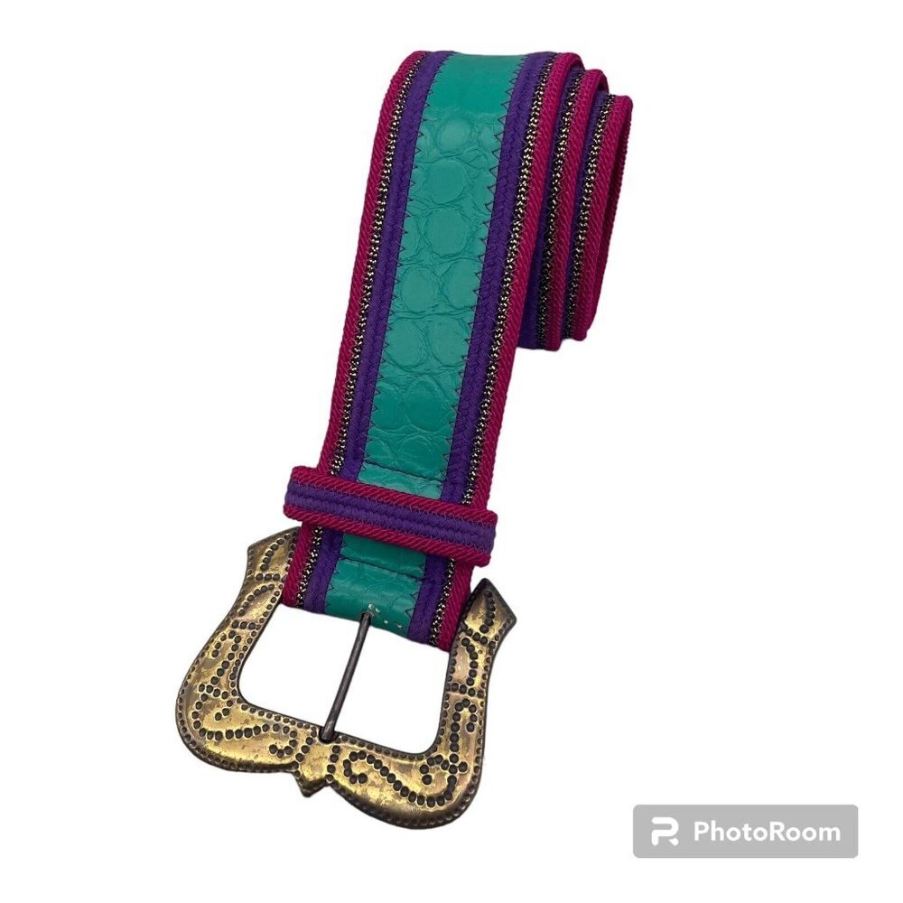 The Leather Shop Women's Multicolor Stitching Woven Braided Belt Medium Y2K